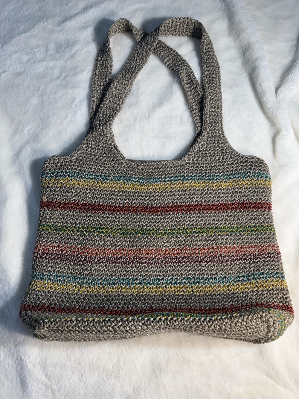 The Sak Gray Handwoven Tote with Multicolor Stripe Accents